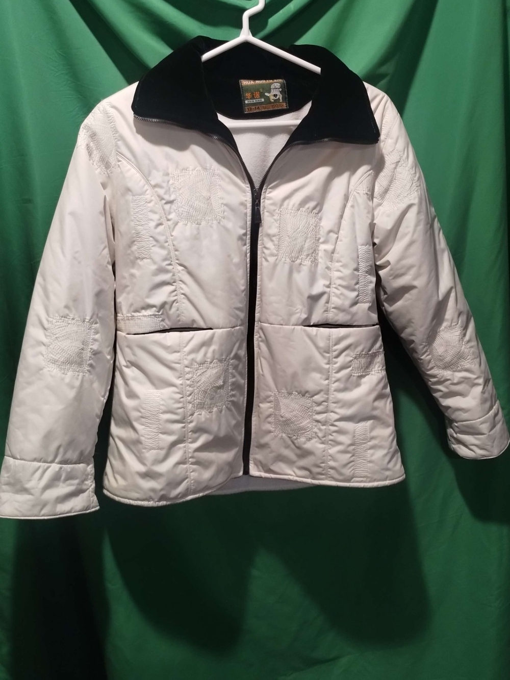 White Quilted Women’s Jacket with Black Collar